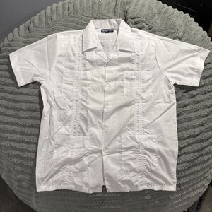 Tony Harrati’s Men’s XL White Guayabera Shirt Short Sleeve Cuban 4 Pocket